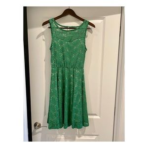 Green Lace Overlay Swing Dress